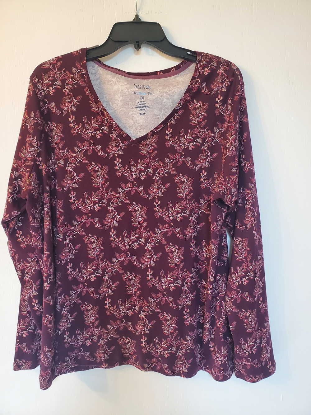 croft & barrow Burgundy Floral V-Neck Long Sleeve Top